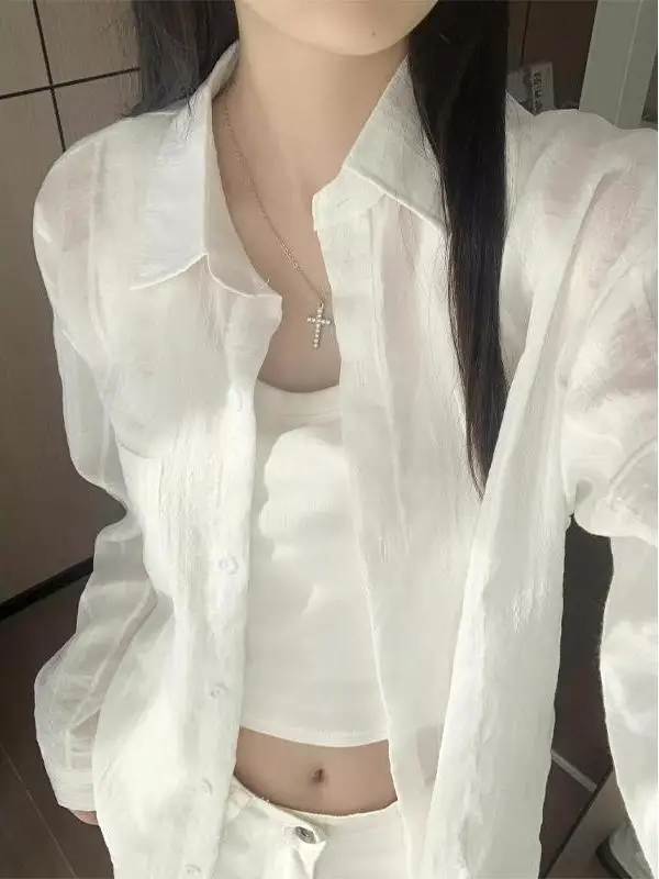 Camisa Branca de Proteção Solar Feminina 2025 Nova Coleção Verão - Camisa de Linho de Qualidade Premium com Toque de Algodão,...