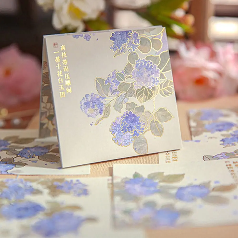 กระดาษโน้ตลายดอกไม้แบบย้อนยุคสไตล์จีนแบบทำมือปั๊มทองล้วนมีกาวในตัวอุปกรณ์แบบทำมือ