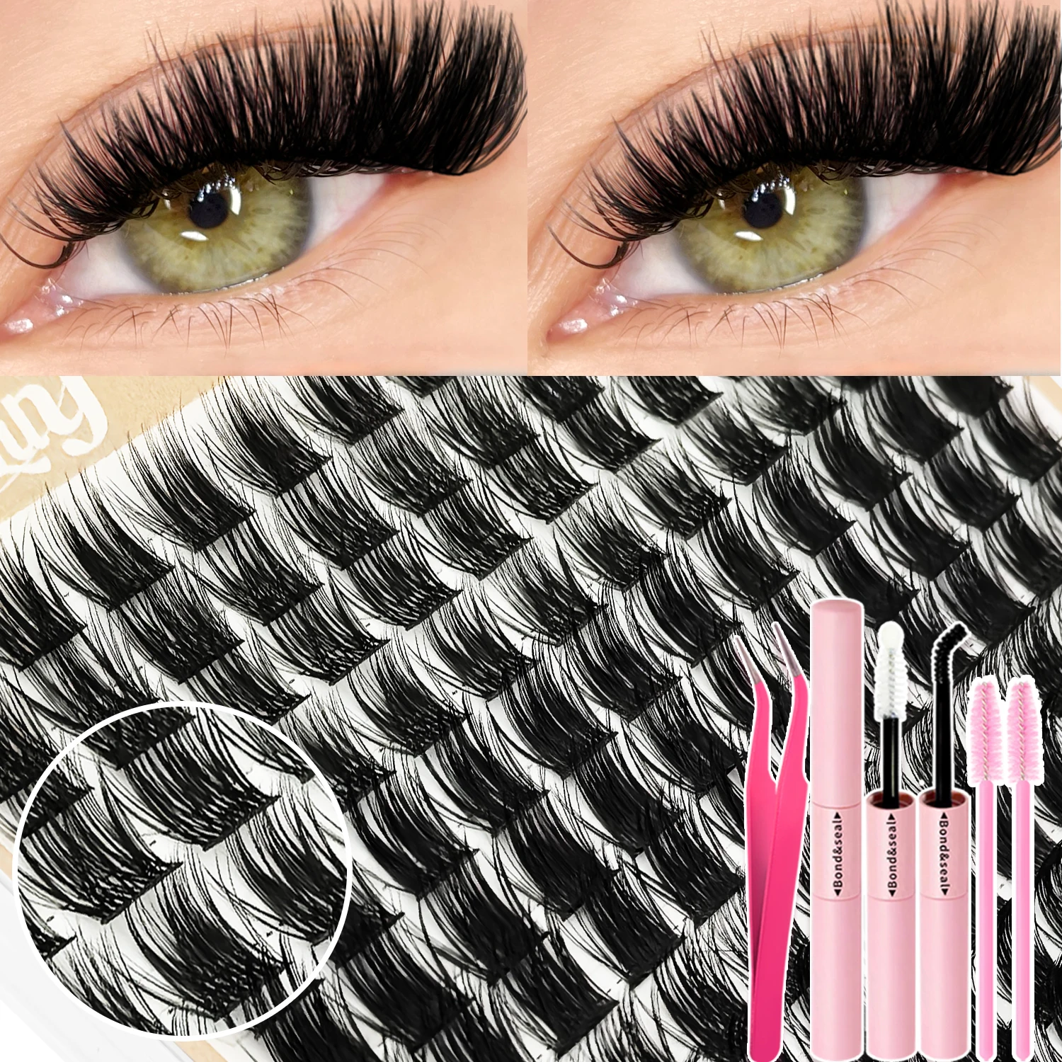 ボリュームラッシュキット – 究極のふわふわ感のための192個のクラスター！ パーティーレディな魅力で、目を引くメイクアップを演出しましょう