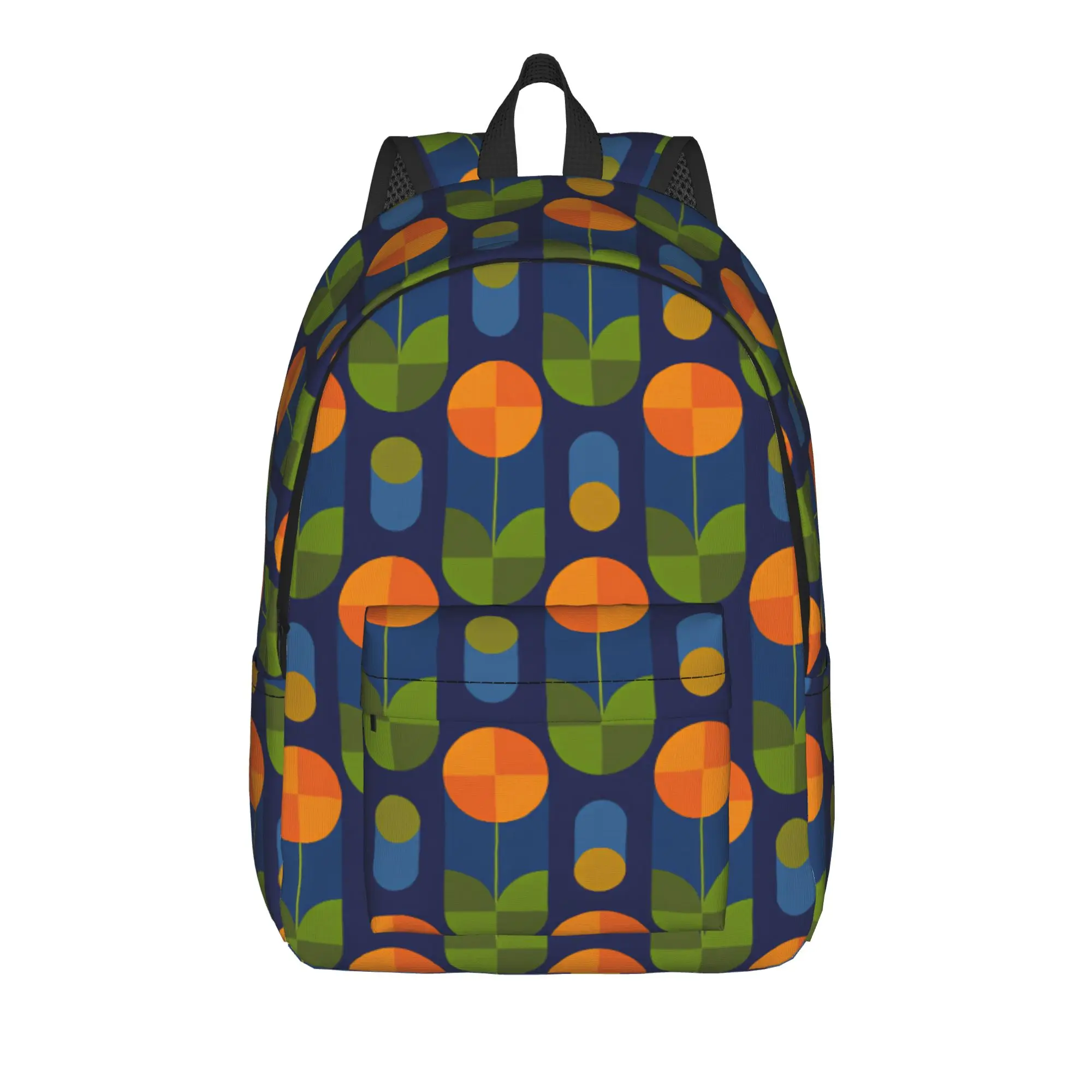 Vintage Mid Century Round Floral Dark Blue Background Tile Pattern Backpack Unisex  Big Backpacks Polyester Cool School Bags