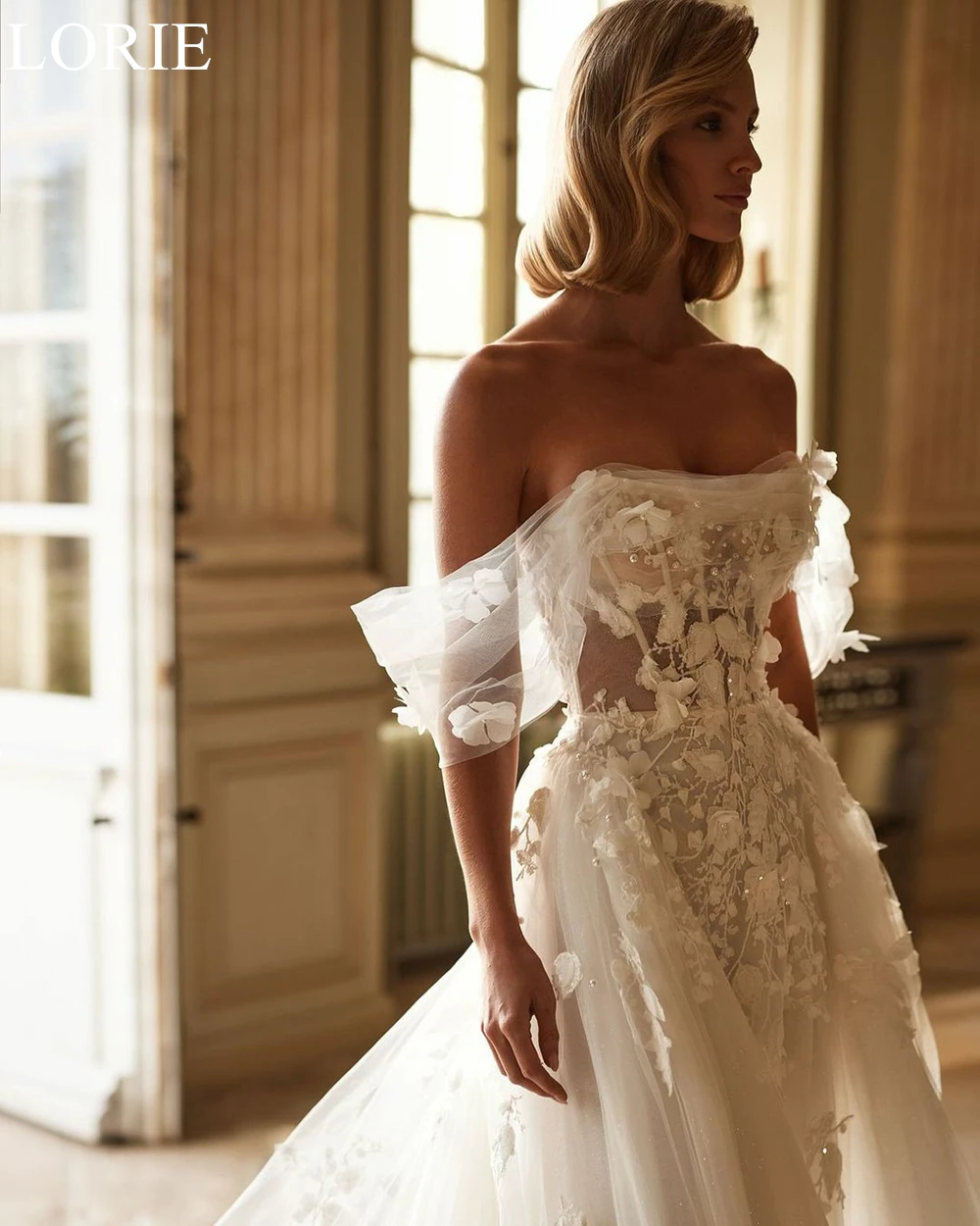 LORIE BOHO Exquisite Wedding Dresses A-Line Lace Appliques Beading Pleated Illusion Bride Prom Gown 2024 Elegant Bridal Gowns