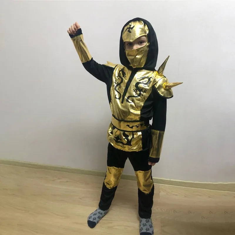 أزياء الهالوين النينجا التأثيرية للأطفال ملابس النينجا الذهبية للأولاد بدلة الساموراي الغامضة للأطفال طقم بدلة تجسس كرنفال