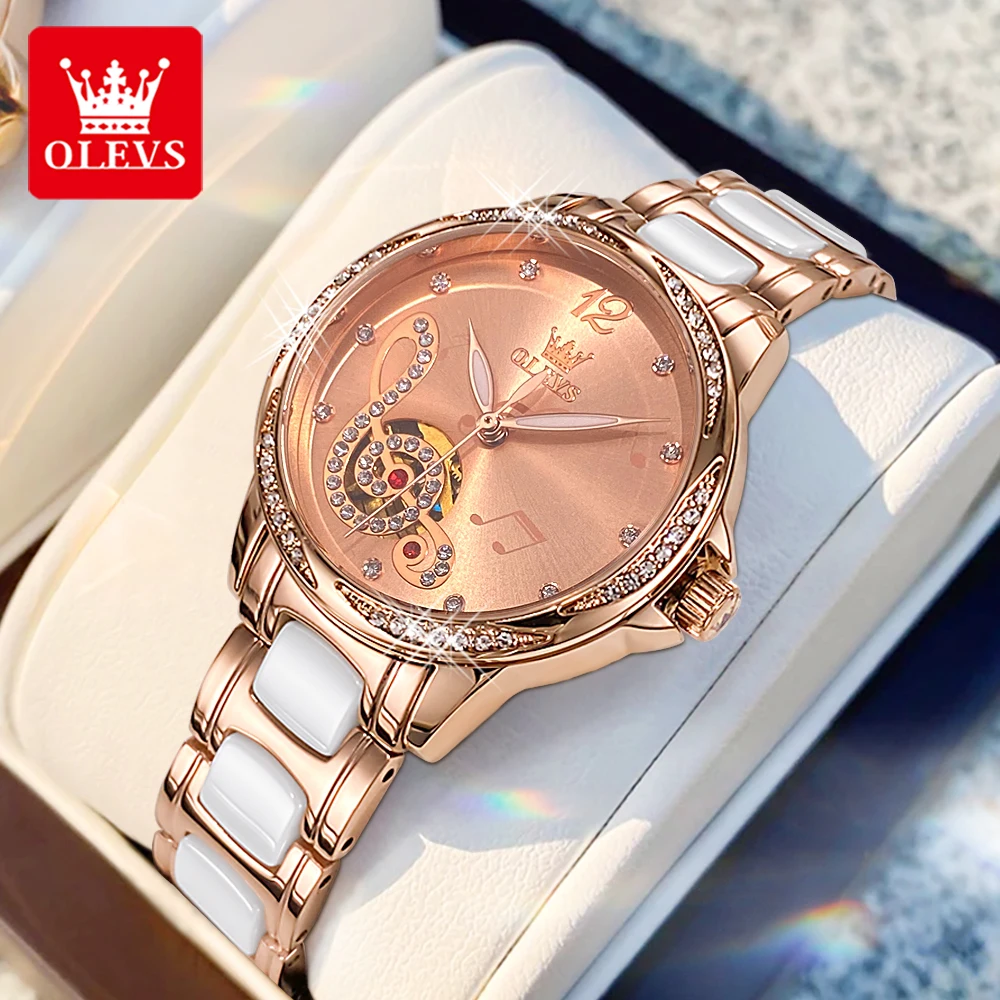 

Брендовые женские часы OLEVS, полностью автоматические механические часы, повседневные модные стильные водонепроницаемые 6656