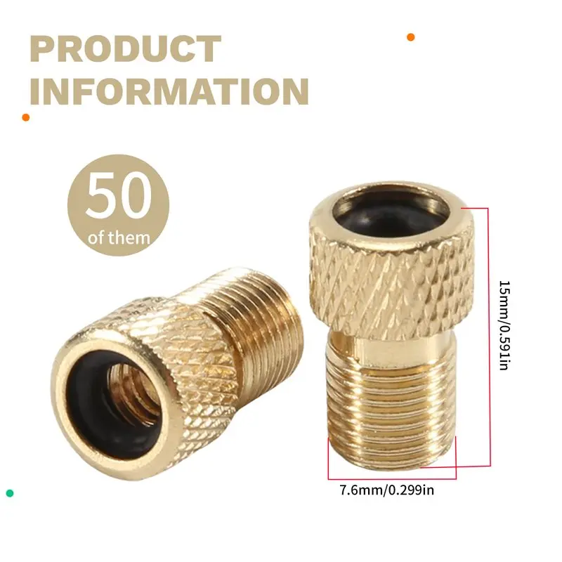 RTENTE-50Pcs Bike Valve Adaptor Pump Bicycle Convert Presta To Schrader Copper Valve Adaptor Gas Nozzle Tube Cycling Tool