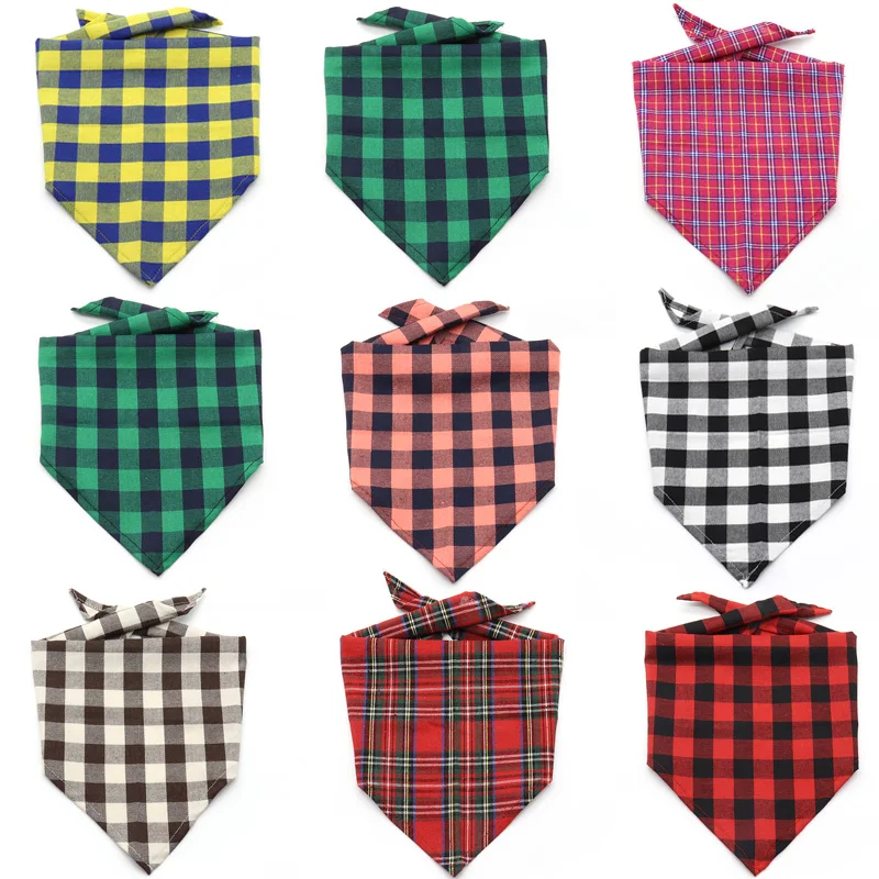 50 Pcs Dog Pet Bandana Cotton Lattice Pet Supplies Dog Product Puppy Dog Scarf Bibs Dogs Grooming Accessories Bandana