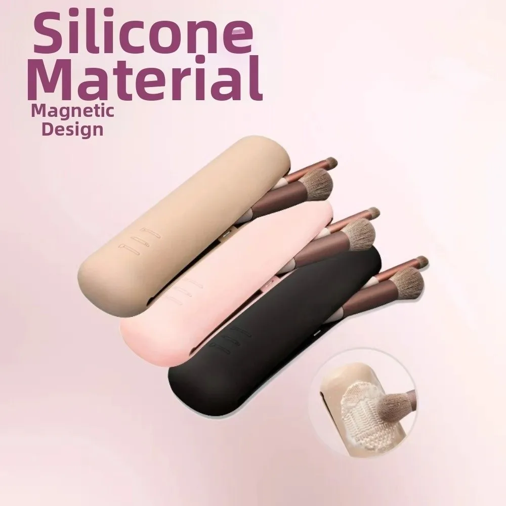 Silicone Makeup Brush Holder Magnetic Closure Waterproof Cosmetic Brushes Holder Soft Textured Durable Makeup Tools Organizer