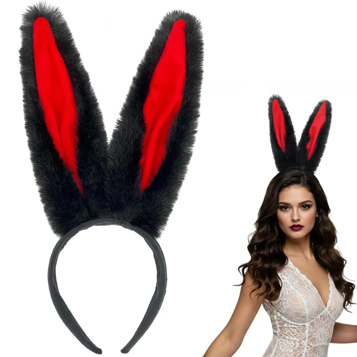 Übergroßes Stirnband mit Hasenohren, Plüschtierohren, Haarschmuck, Kaninchenmädchen-Stirnband, niedliche Kopfbedeckung – Detail 16