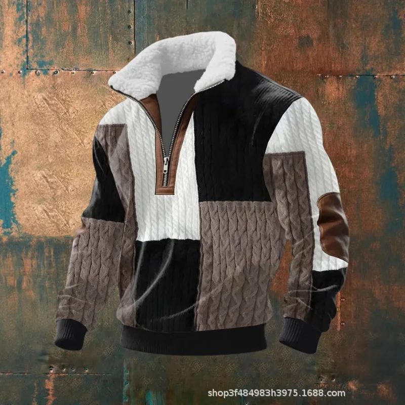 Spring Men's Long Sleeve Half Zipper Pullover Top Autumn Stand-Up Collar Men's Half Placket Casual Zipper Long Sleeve Sweater