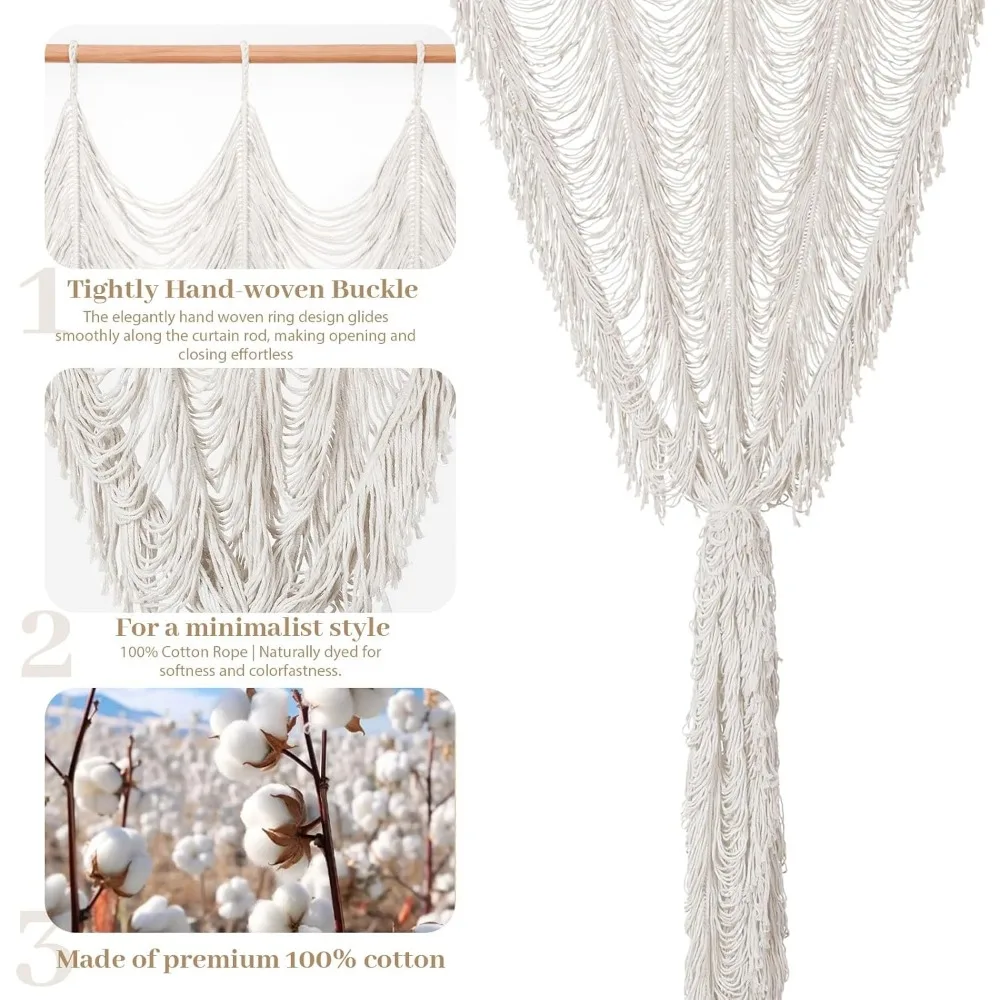 ستارة مكرامية بوهو مصنوعة يدويًا، لوحة واحدة من نافذة المدخل لتزيين الحائط، مصنوعة من القطن بنسبة 100%، مقسم غرفة معلق على الحائط #3