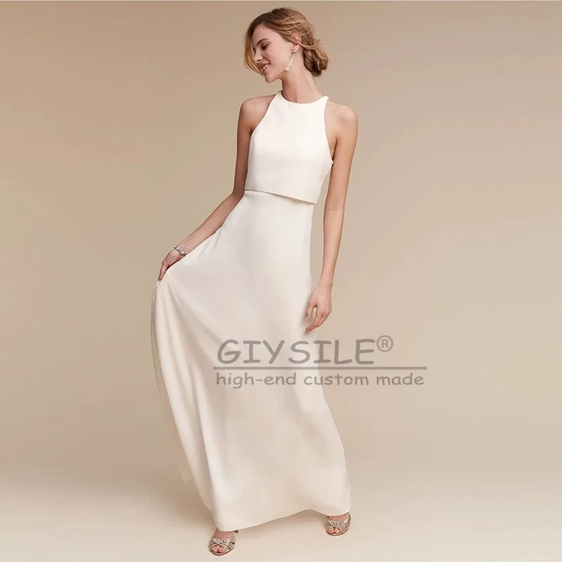 GIYSILE Personalizado Pendurado Pescoço Solto Top Slim Em Forma de A Branco Viagem Pat Light Moda Sexy Vestido de Noiva Sem Encosto Sem Mangas