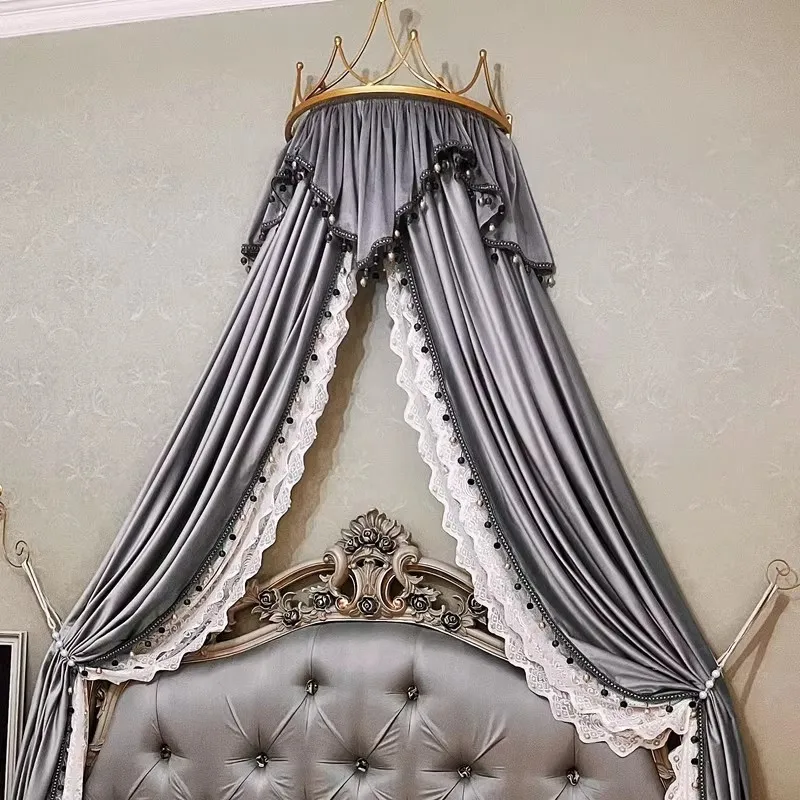 Dark Windbed Mantle Black Velvet Bedside Curtains for Living Room Medieval Lace Medieval Gothic European Charm Frame Luxury