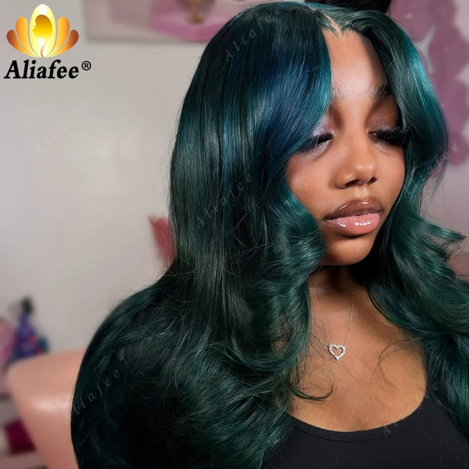 

Black Green Remy Body Wave 13x6 Lace Frontal Human Hair Wigs Brazilian Pre Plucked Dark Green Color Wigs Human Hair for Women