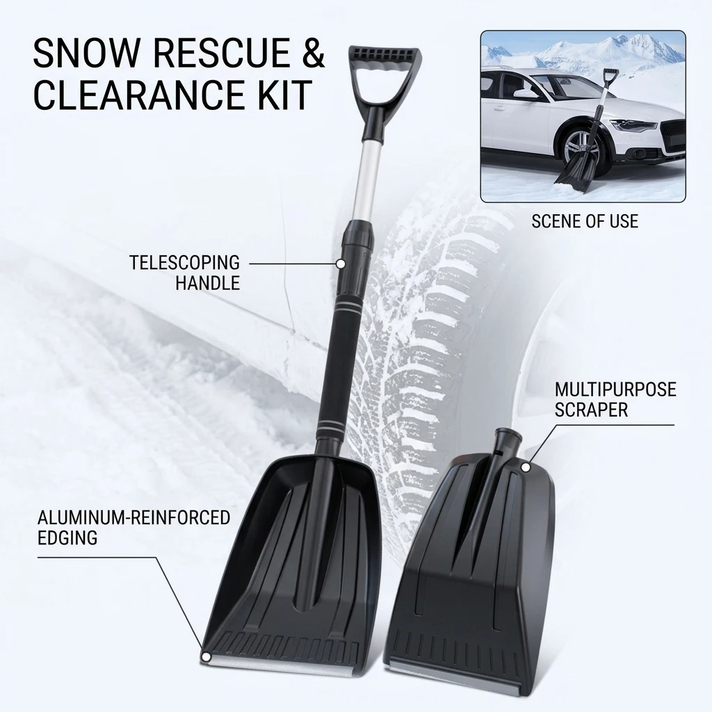 SEAMETAL Detachable Telescopic Winter Snow Ice Shovel Portable ABS Plastic Collapsible Snow Shovel for Outdoor Car Cleaning Tool