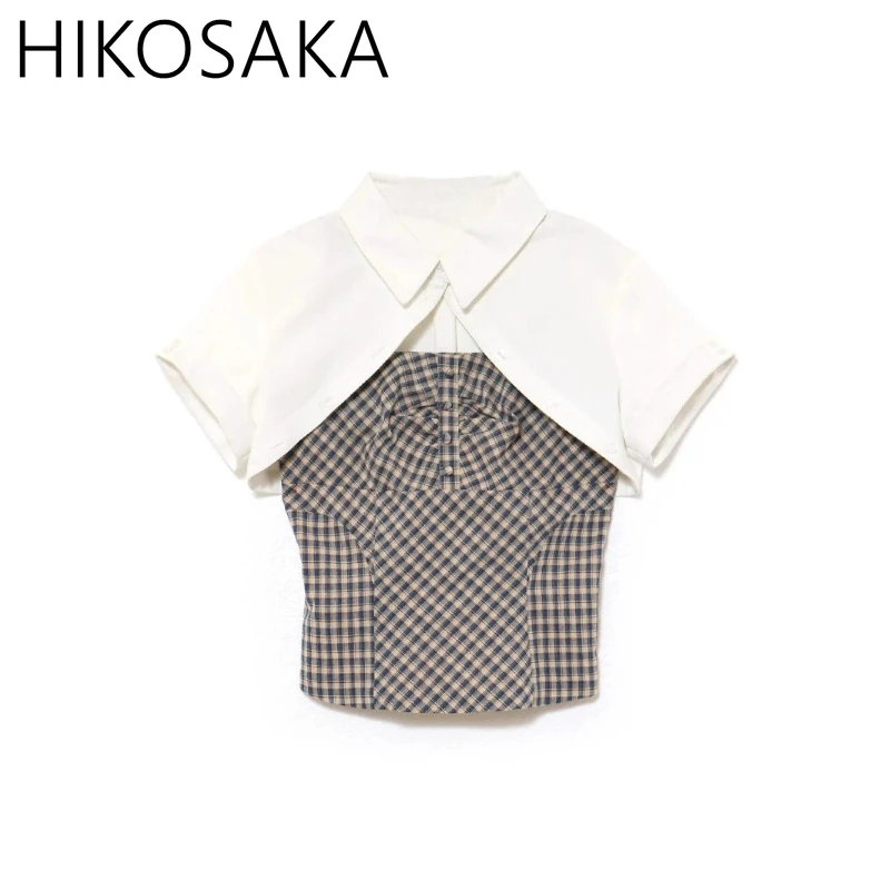 

Fashion Casual Plaid Tube Top Japanese Streetwear Sexy Spicy Girl Sweet Slim Shirts Summer All-match Japanese Blusas Mujer