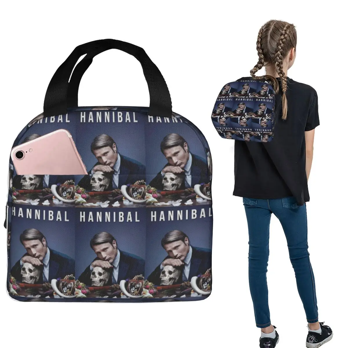 Hannibal Mads Mikkelsen Horror Movie Merch Insulated Lunch Bag for Women Kids Portable Food Boxes Thermal Lunch Box Tote