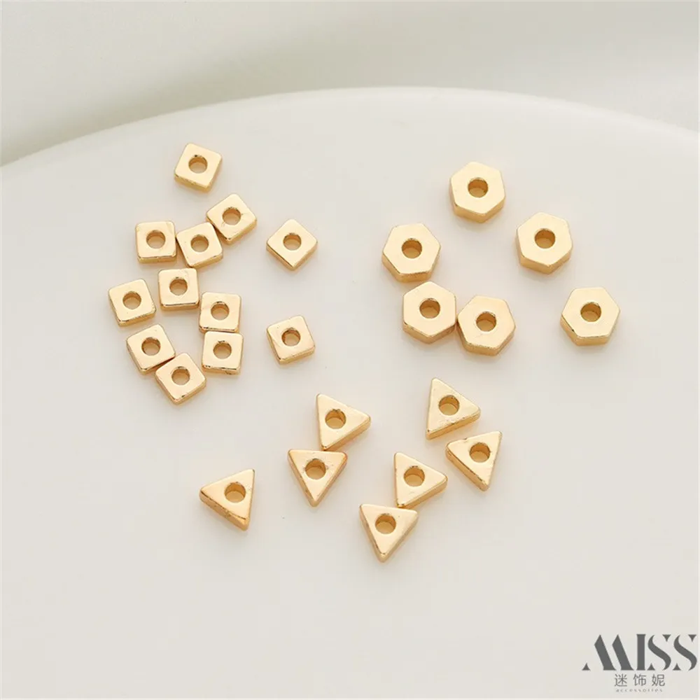 

14K Gold-wrapped Color-preserving Geometric Triangle Square Hexagon Bead Diy Gasket Handmade Bracelet Jewelry Accessories