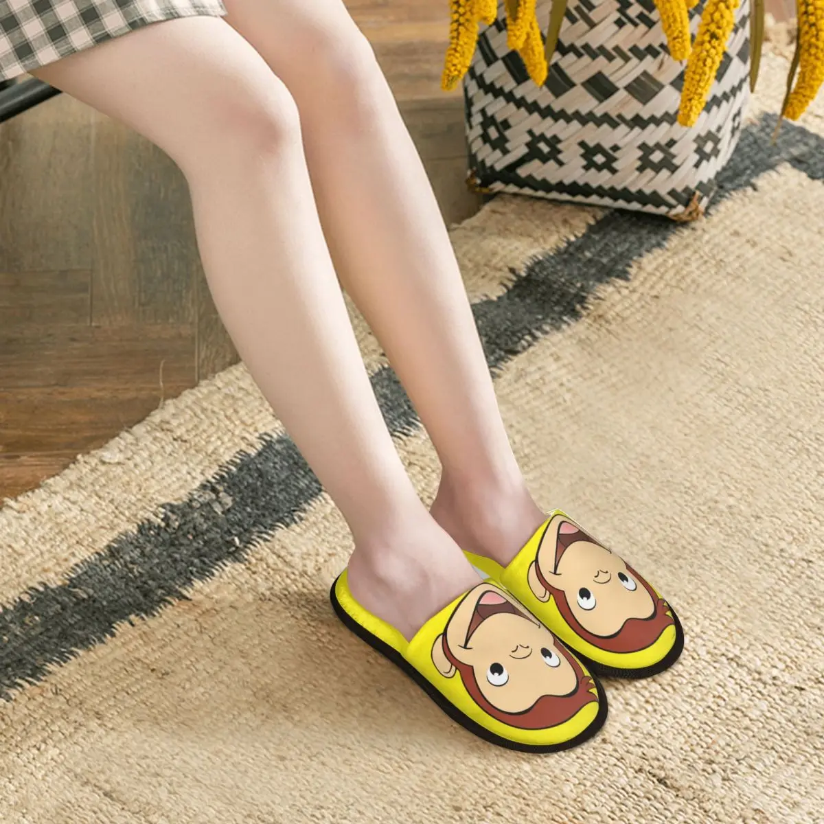 Curious George Cute Funny House Slippers Women Soft Memory Foam TV series Slip On Spa Slipper Shoes