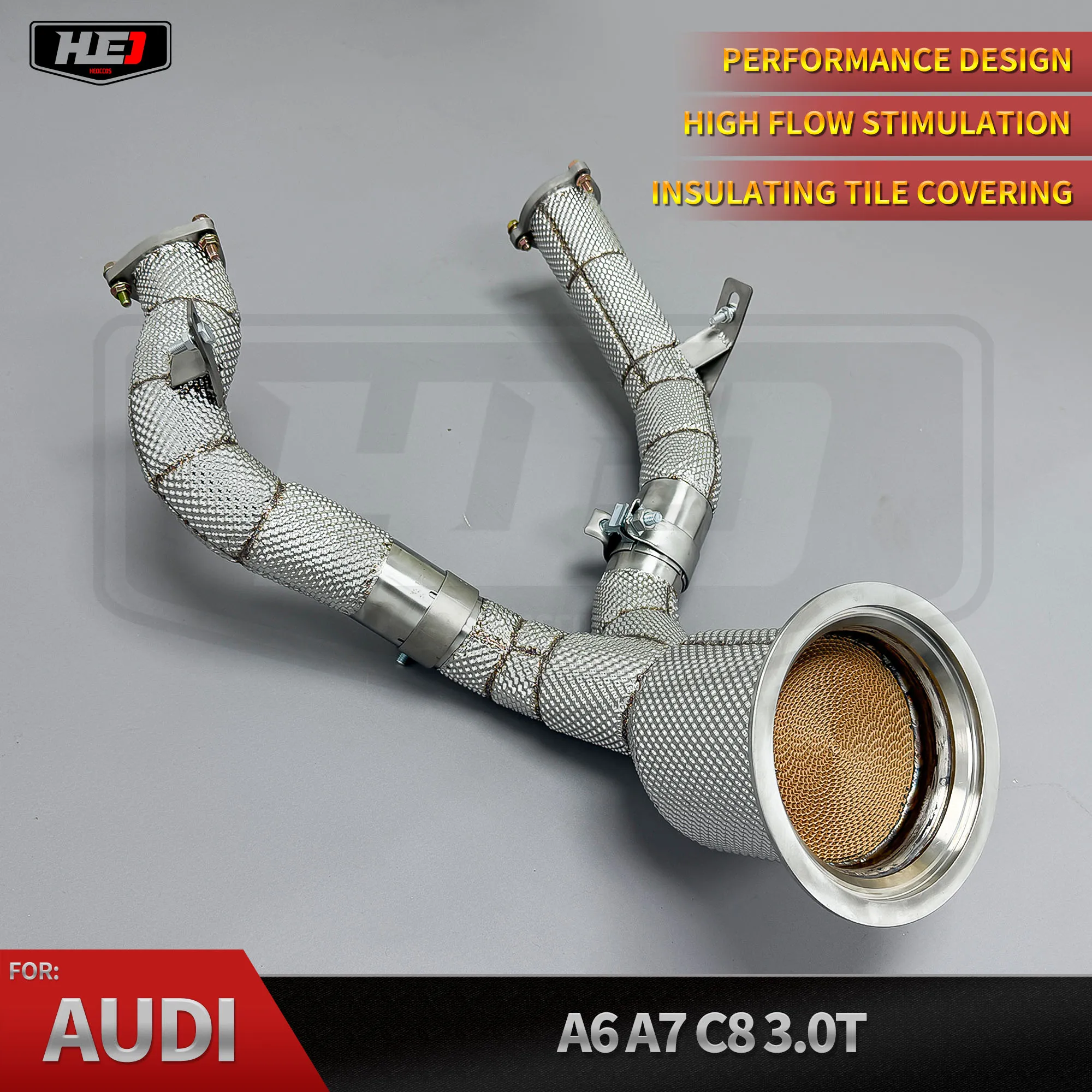 

HEO Racing exhaust downpipe for AUDI A6, A7, C8 3.0T high-flow catalytic converter performance exhaust downpipe
