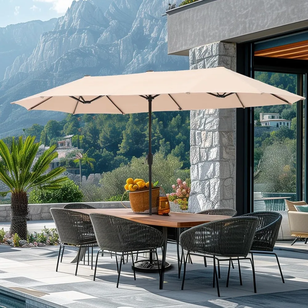 

13ft Outdoor Patio Umbrella, Rectangle Table Umbrella with Crank, Large Market Umbrella for Pool Garden Backyard Deck Umbrellas