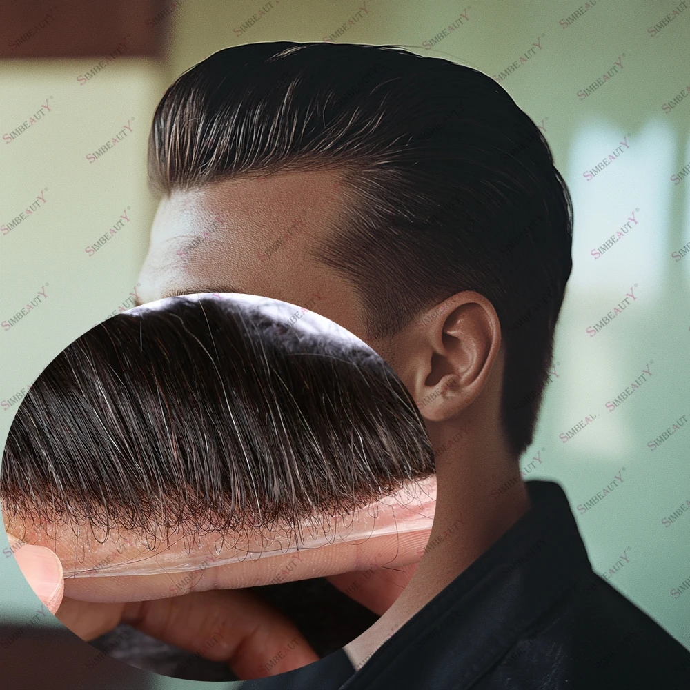 

Undetectable Super Durable Thin Skin 0.06mm Vloop Human Hair Men Toupee Baldness Men's Hair Replacement System Invisible Hairlin