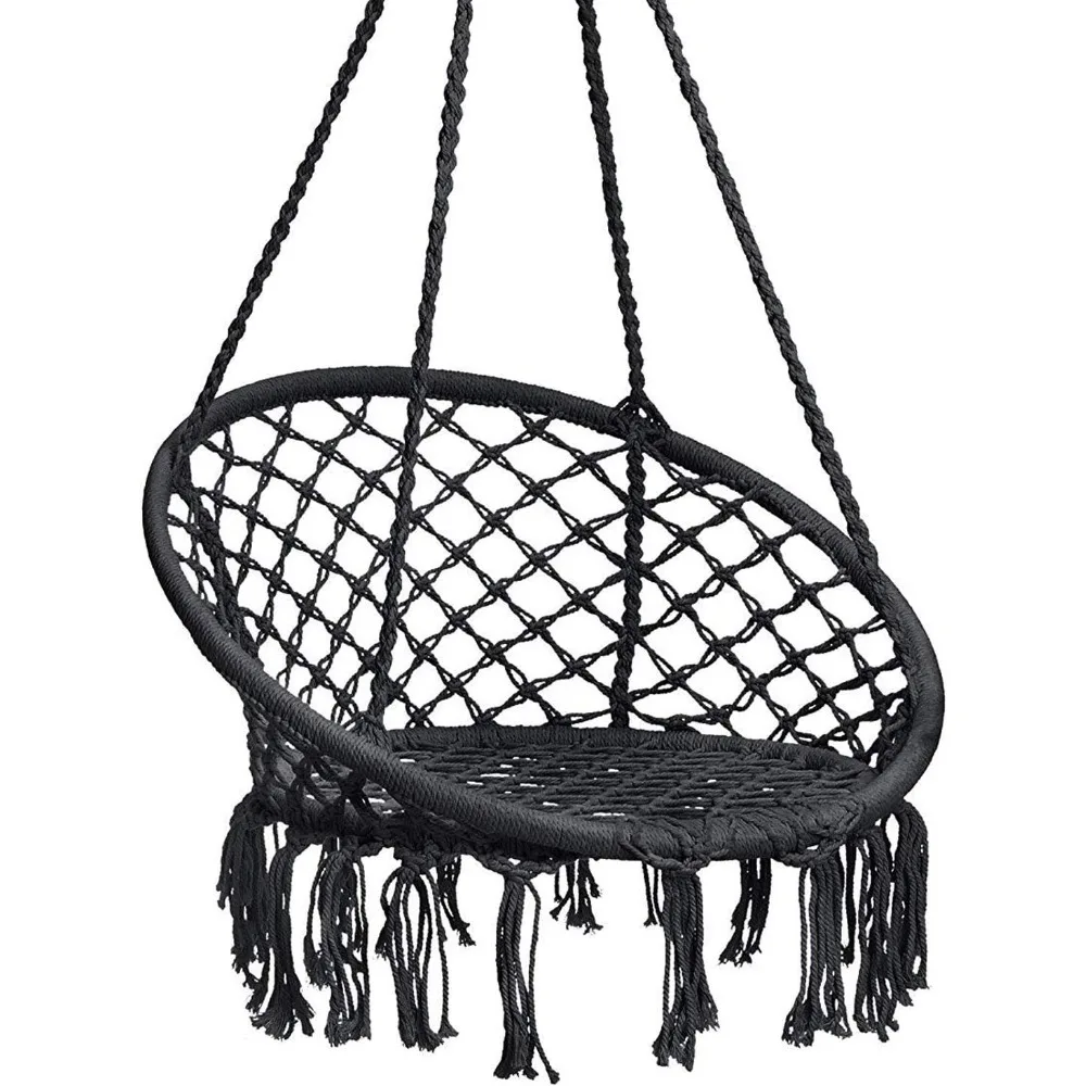 

Hanging Rope Hammock Lounger Chair Macrame Porch Swing for Indoor Outdoor Home Bedroom Patio Deck Yard Garden,Include Hooks No C