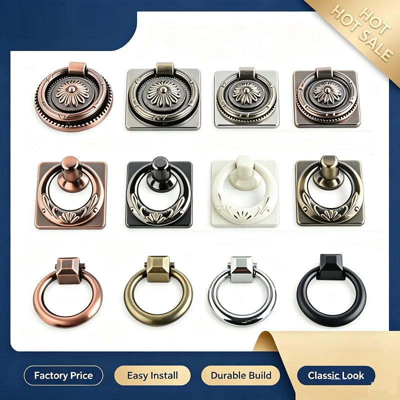 Retro Furniture Pull Knobs Zinc Alloy Single‑Hole Cabinet Drawer Ring Handles Antique Style for Wardrobe Cupboard Dresser Hardwa
