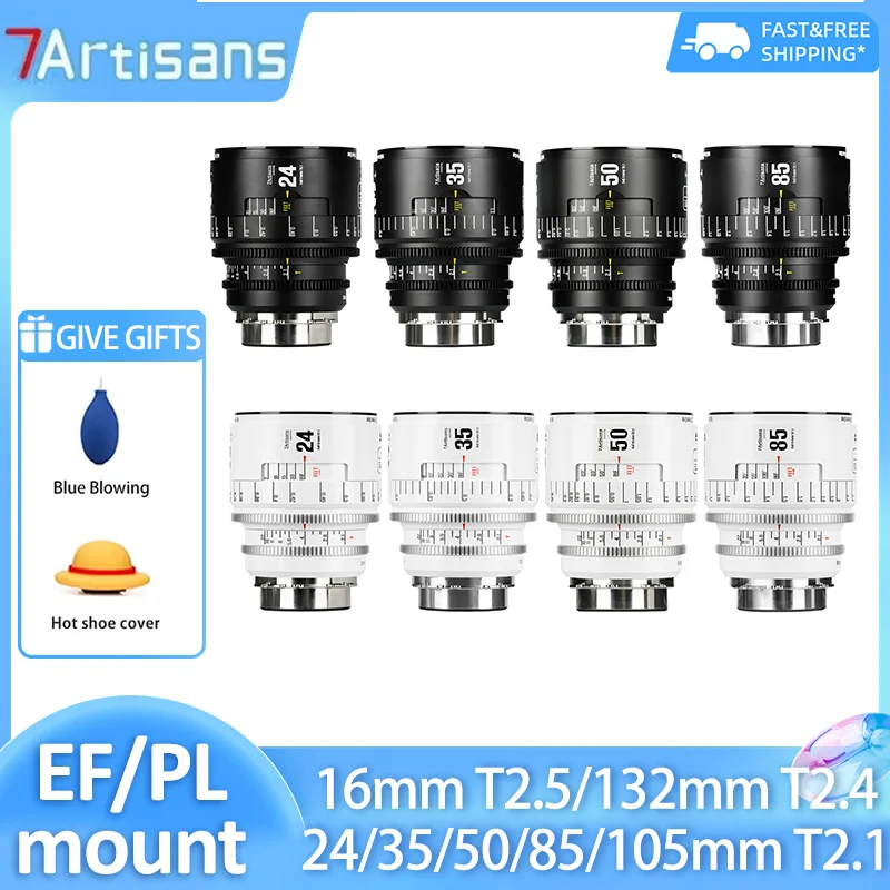

7artisans Infinity Serie 16 мм 24 мм 35 мм 50 мм 85 мм 105 мм 135 мм T2.1-2.5 Полнокадровый кинотеатрный объектив для объектива камеры с креплением Canon EF PL
