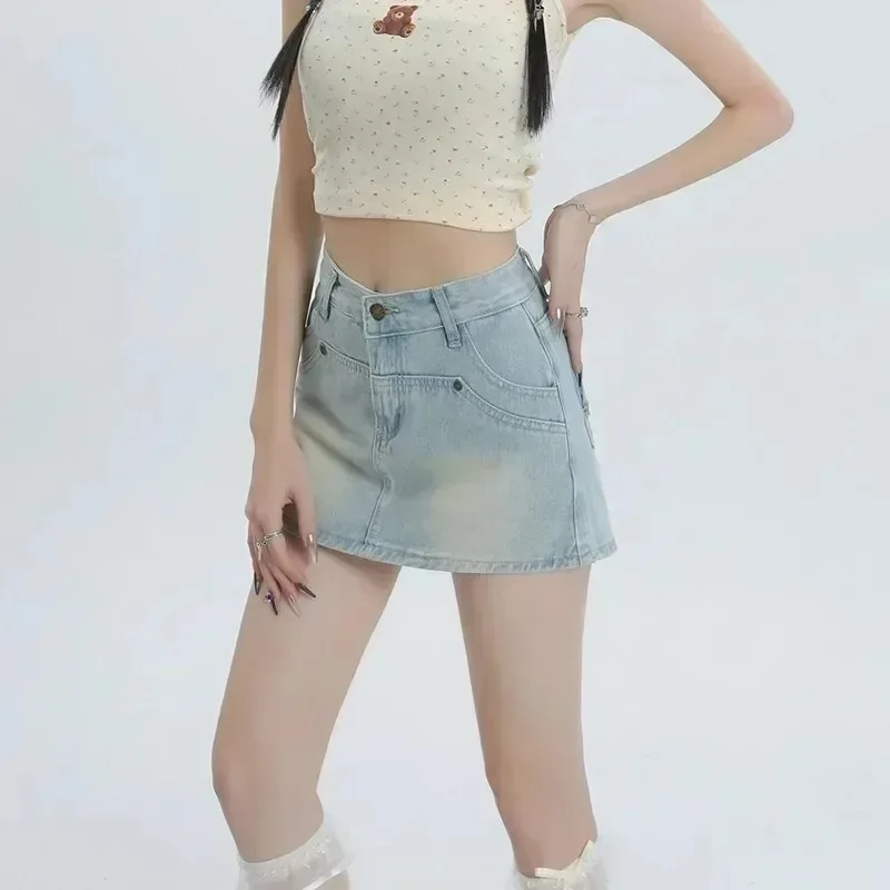 

Street Fashion Denim Half Body Mini Skirt, A New Summer Design for Women with A Casual High-waisted A-line Hip Wrap Short Skirt