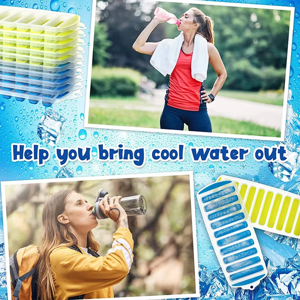 شريط طويل شكل سيليكون قالب مكعبات الثلج المنبثقة البلاستيك علبة مكعبات الثلج مع غطاء قابلة لإعادة الاستخدام علبة عصا الثلج سهلة الإصدار بار المطبخ #4