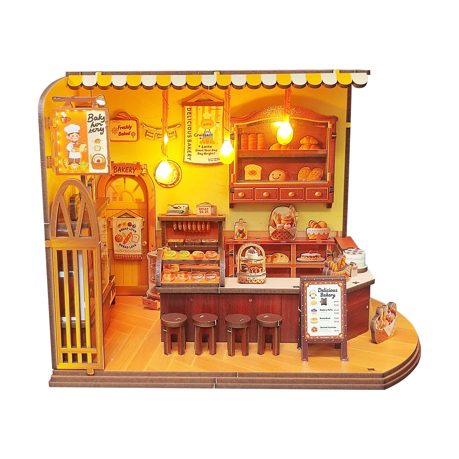 Fai da te Time Bakery Casa Kit modello in miniatura in legno Puzzle 3D Case delle bambole con mobili Casa delle bambole per amici Regali di compleanno