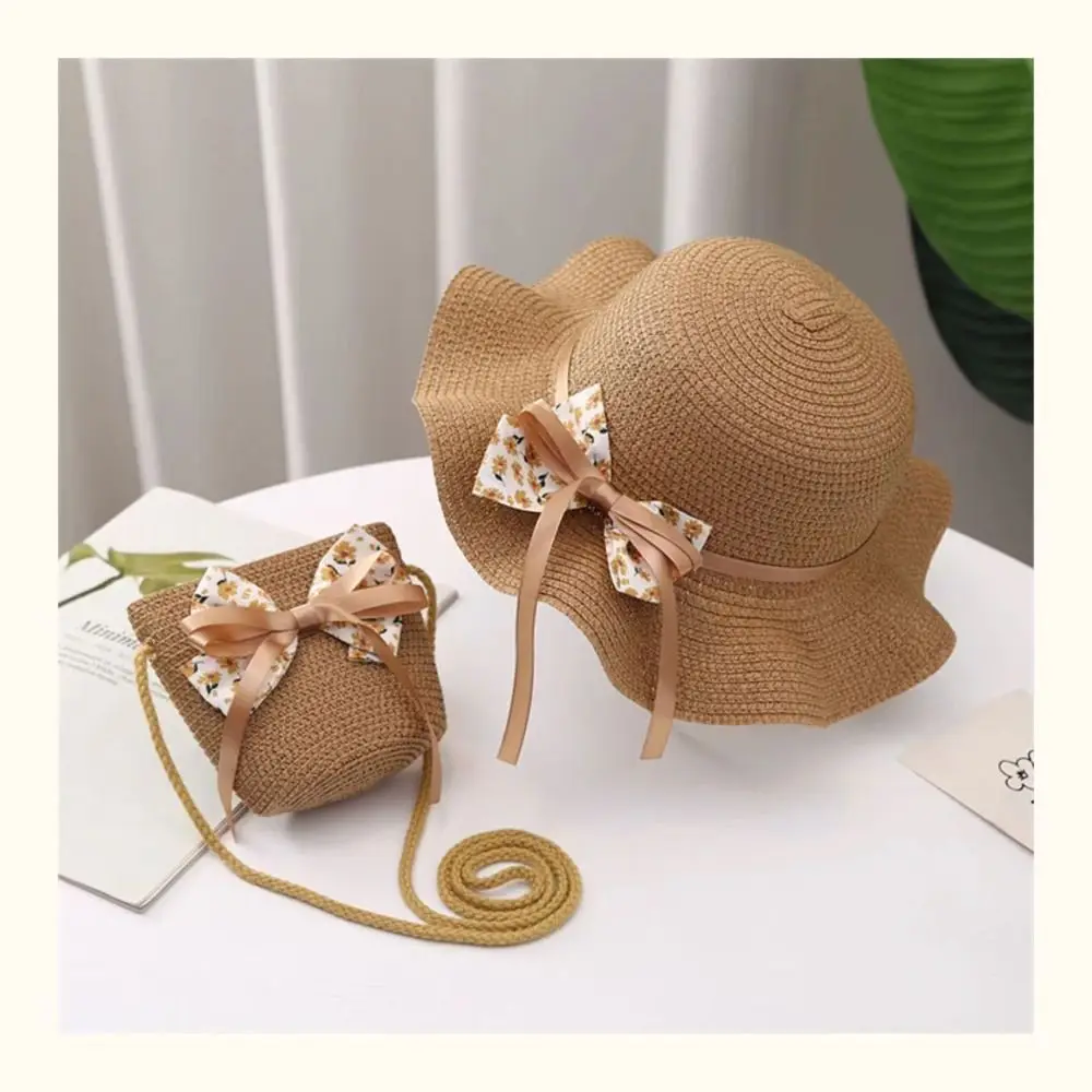 Kids Girls Summer Sun Hat Straw Hat Bag Fashion Children Sunscreen For Girls Cool Hat Handbag Cute Breathable Baby Accessories