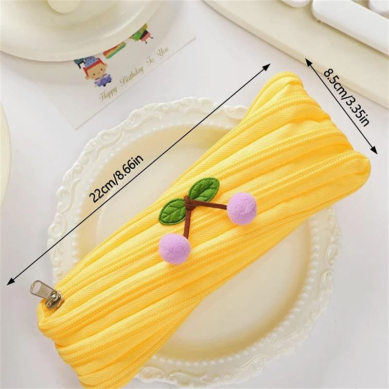 Cute Girl Multicolor Cherry Pencil Case Large Capacity Zipper Nylon Pencil Case Student Stationery Multifunction Storage Pen Bag