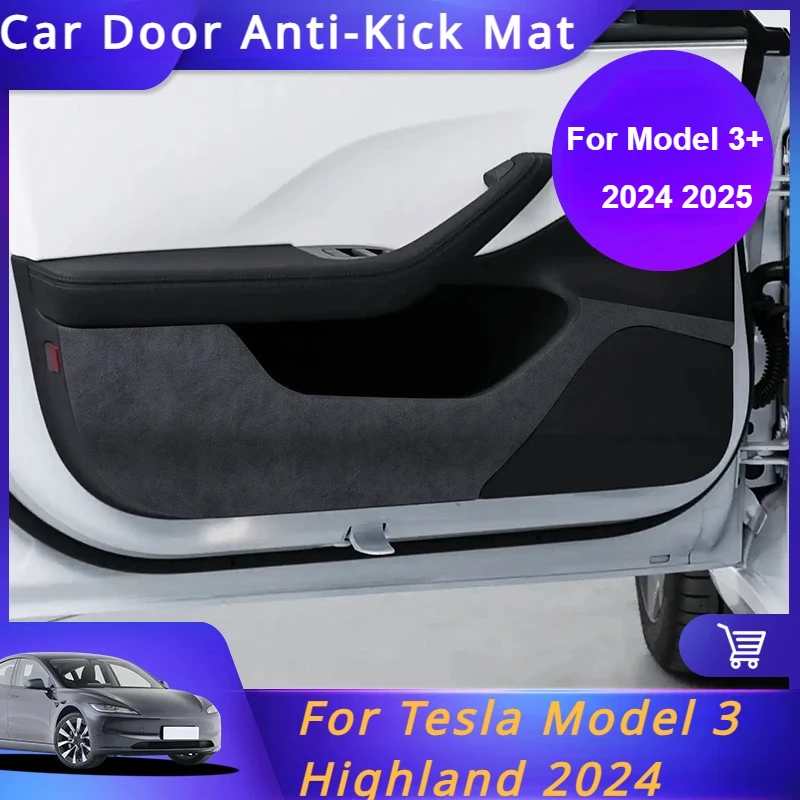 

For Tesla Model 3+ Highland 2024 Anti-Kick Mat Suede Door Sticker Soil-proof Mat Children's Kick Pad Anti-Dirty Trim Protection