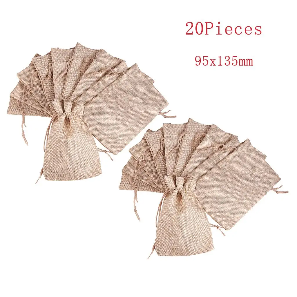 20 Pieces Linen Drawstring Fabric Packing Storage Bag Burlap Jewelry Pouches Festival Gift Bag for Party Wedding 9.5 x 13.5cm