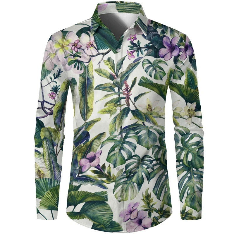 

Hawaiian Shirts Graphic Floral Shirts Men Fashion Shirt Long Sleeve Cuba Beach Blouse Men Clothing Turn Over Single Men Clothing