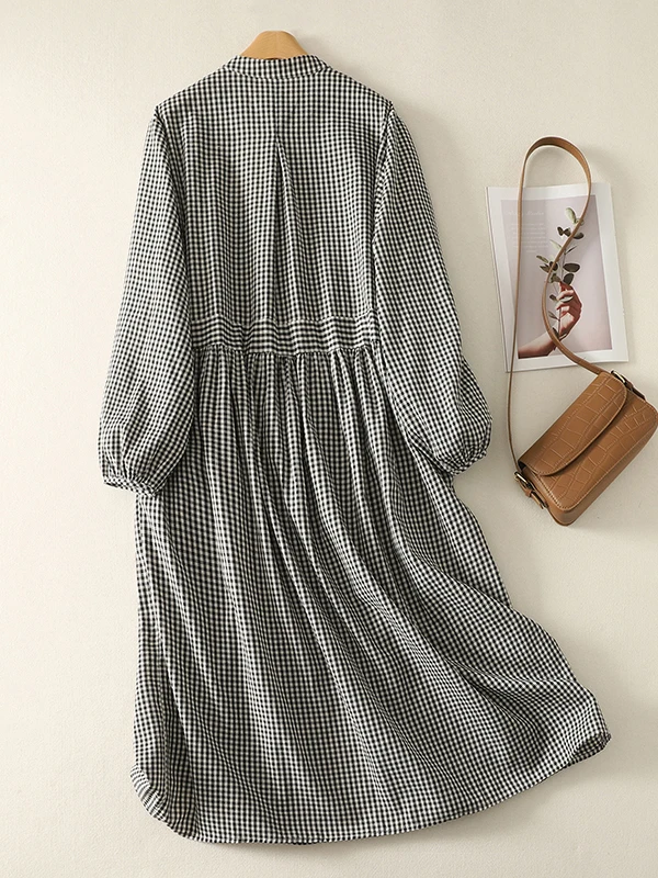 Abito-camicia in lino a quadri - Casual Loose Linen Shirt Dress recensione e prezzo