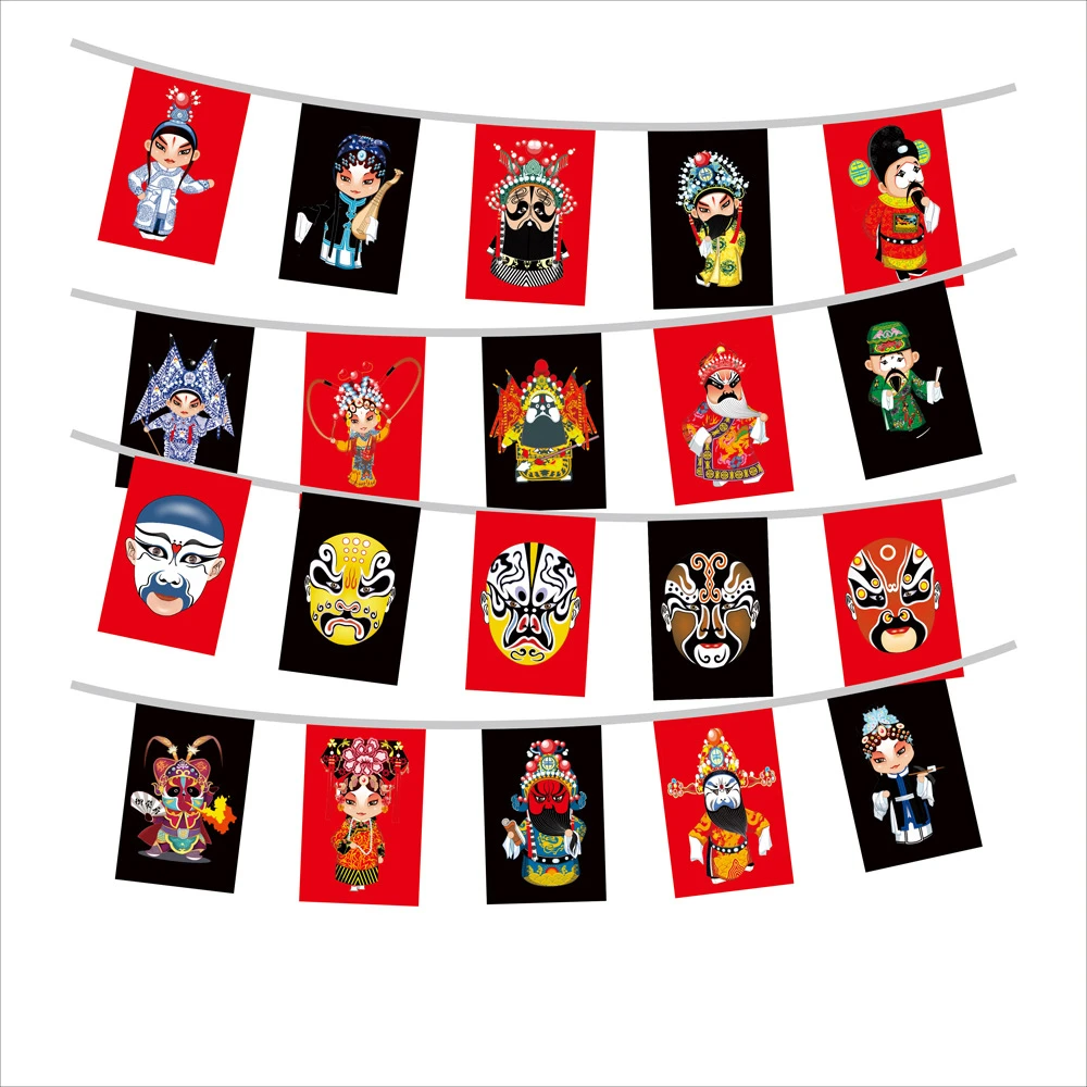 

Beijing Opera Face Mask Flag Drama String Flag Creative Chinese Style Face Decoration Hanging Flag Wholesale Home Hotel Decors