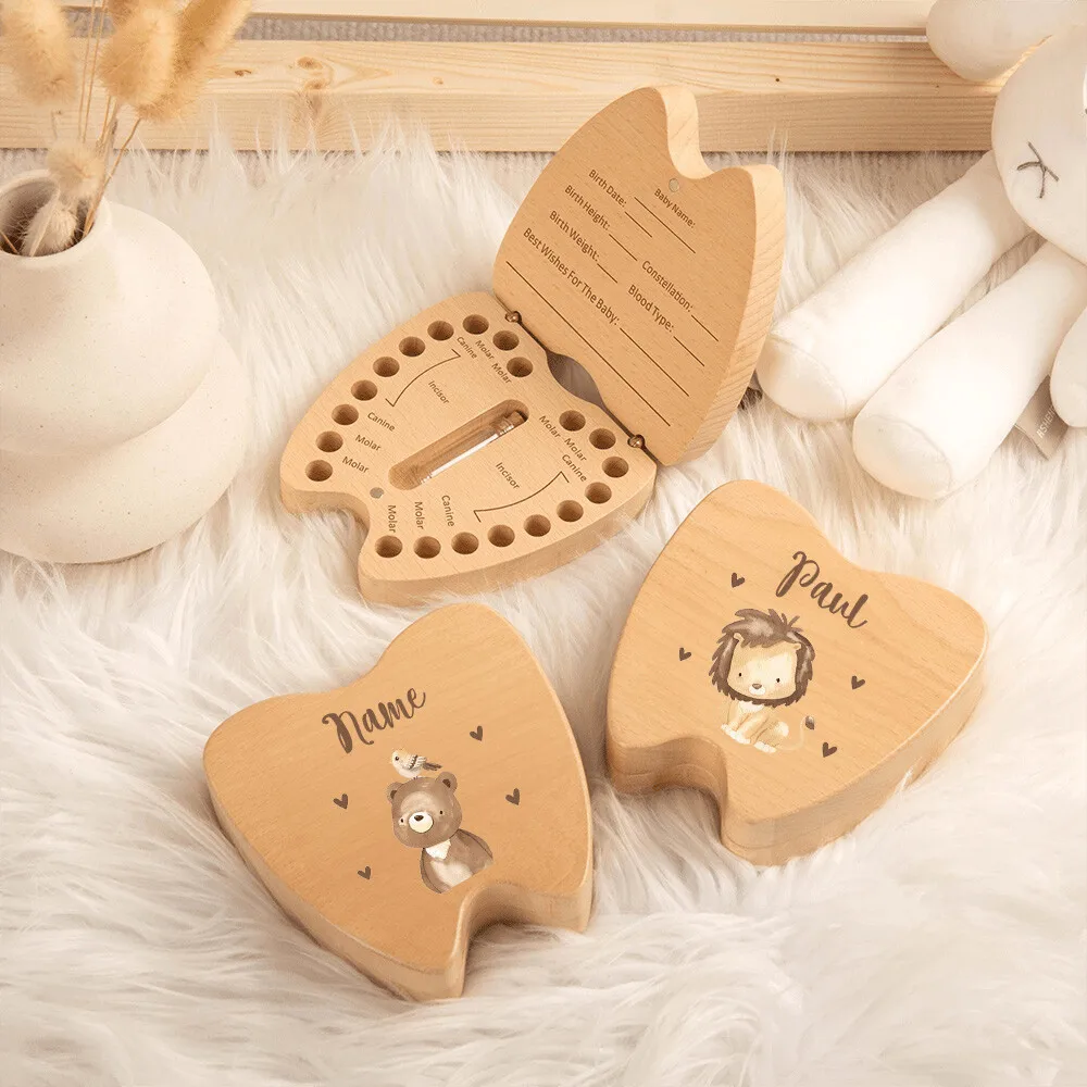 

Персонализированная индивидуальная коробка для хранения зубов лесных животных и феи с рисунком животных, коробка для хранения волос с детскими зубами, подарок для детского душа