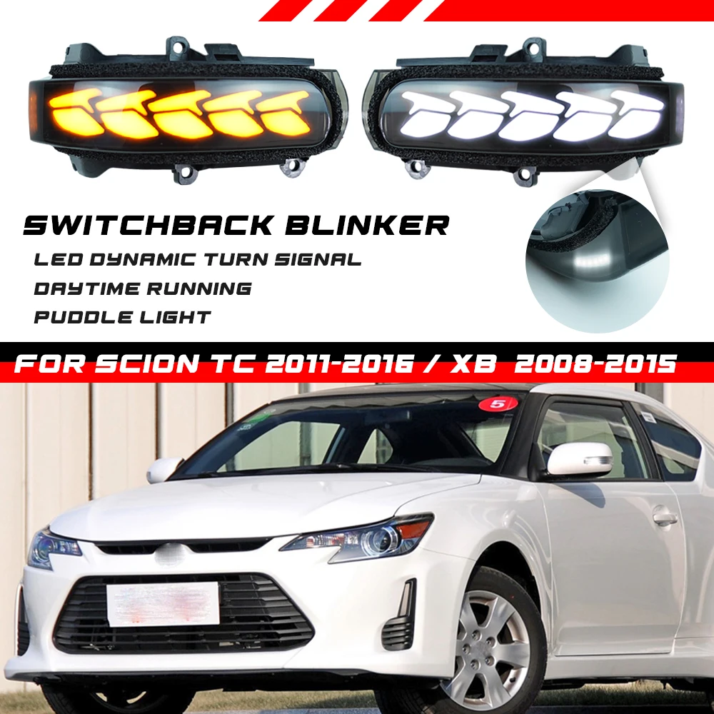 

Switchback Amber/White 4in1 Functions LED Wing Side Mirror Blinker Light Turn Signal Light For Scion Tc 2011-2016, xB 2008-2015