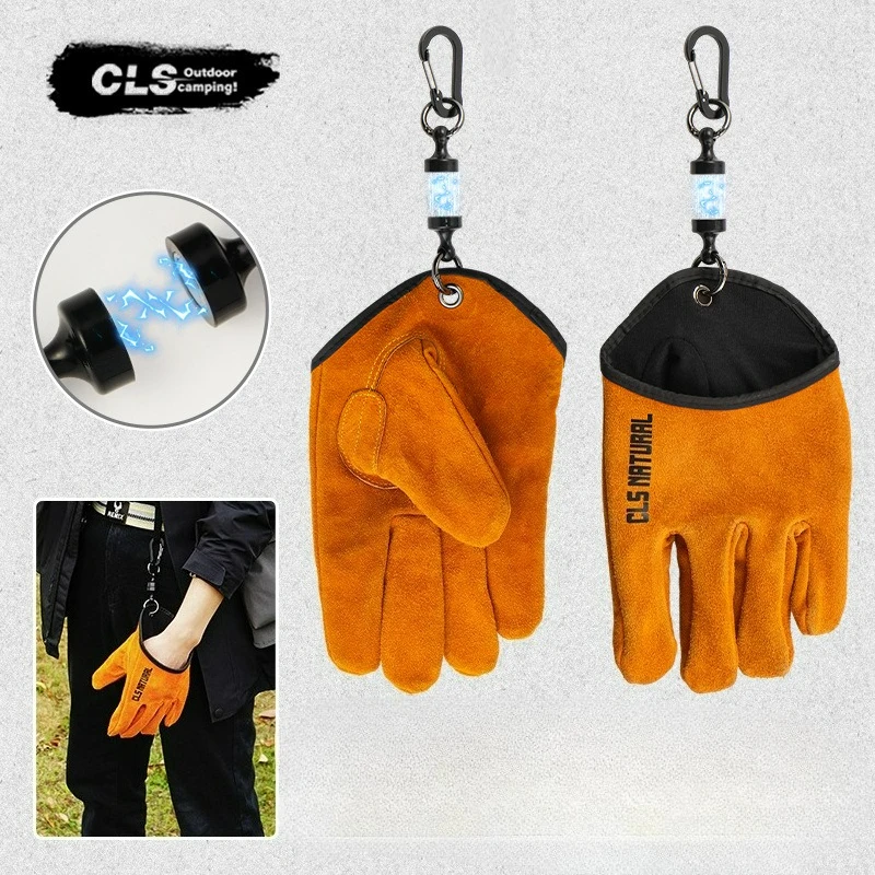 

Leather Work Gloves Antiskid Outdoor Heat-insulating and Heat-resistant BBQ Gloves Camping Protective Gloves