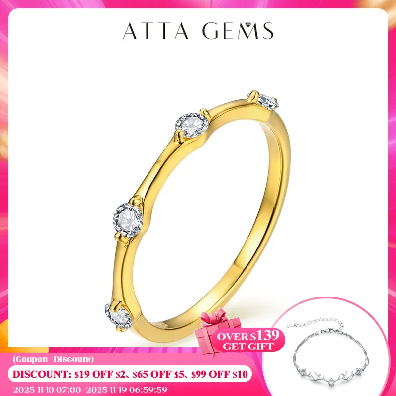 

ATTAGEMS 925 Sterling Silver Round Cut 2.5mm Moissanite Ring for Women D/VVS1 Diamond Wedding Band Luxury Engagement Fine Jewely