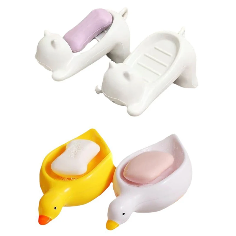 Adorable Kitten Drain Soap Dish -Smooth Plastic Bathroom Accessory Elegant Home Decor for Washroom