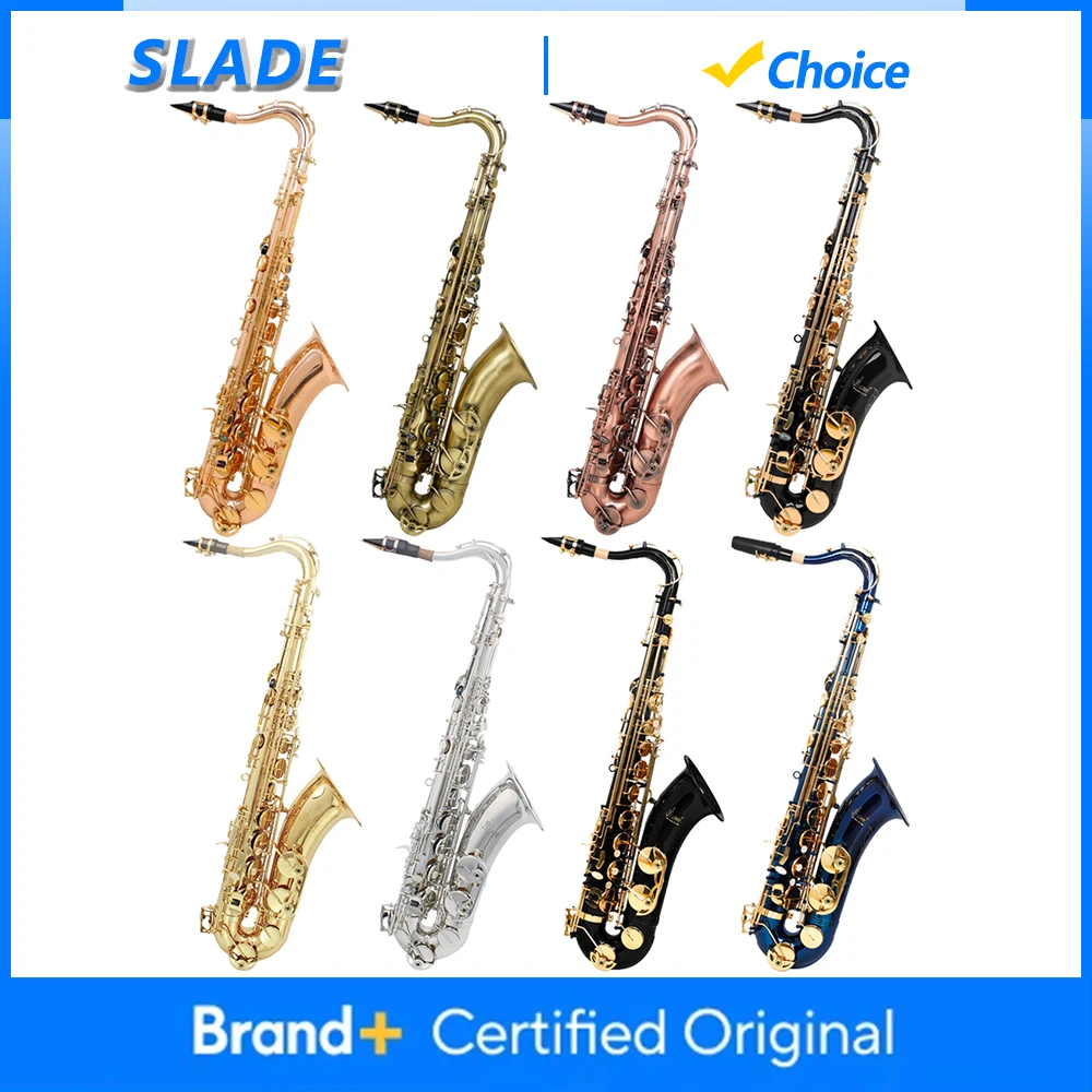 

SLADE Bb тенор-саксофон с латунным корпусом, профессиональный саксофон, деревянный духовой инструмент с футляром, язычки, перчатки, детали и аксессуары
