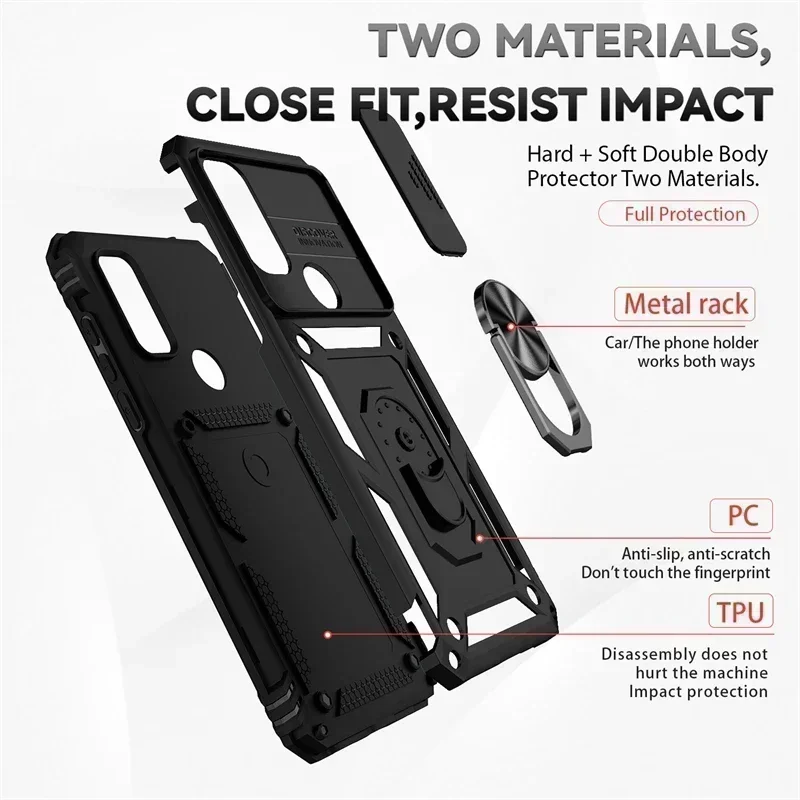 For Motorola Moto G Play 2023 Case Slide Lens Shockproof Armor Phone Case For Motorola G Pure G Power 2022 Ring Stand Back Cover