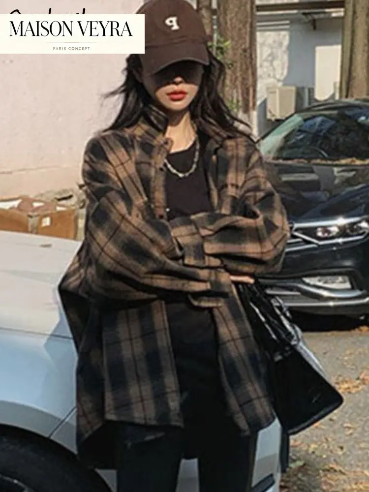 Basic Jackets Women Long Sleeves Loose Plaid Classic Gentle Leisure Students Outerwear Autumn New Arrivals Vintage Fashion Chic