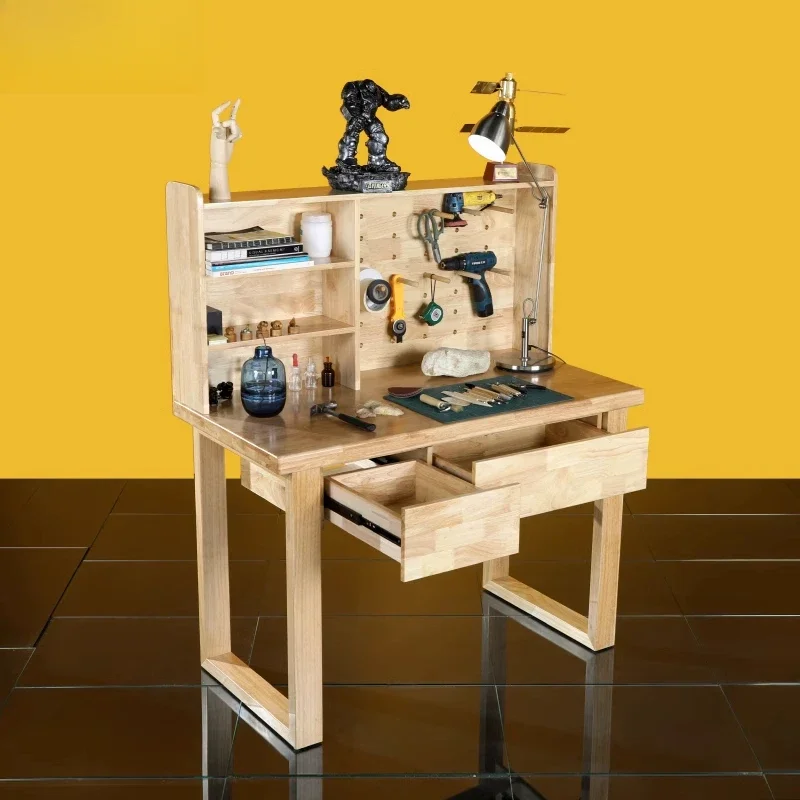 All solid wood with shelves, household handmade table, woodworking DIY production workbench with drawers, sanded