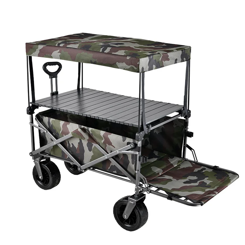 

Folding Heavy Duty Garden Cart Wagon Camping Picnic Trolley Collapsible Portable Includes Table Rear Tailgate Large Capacity