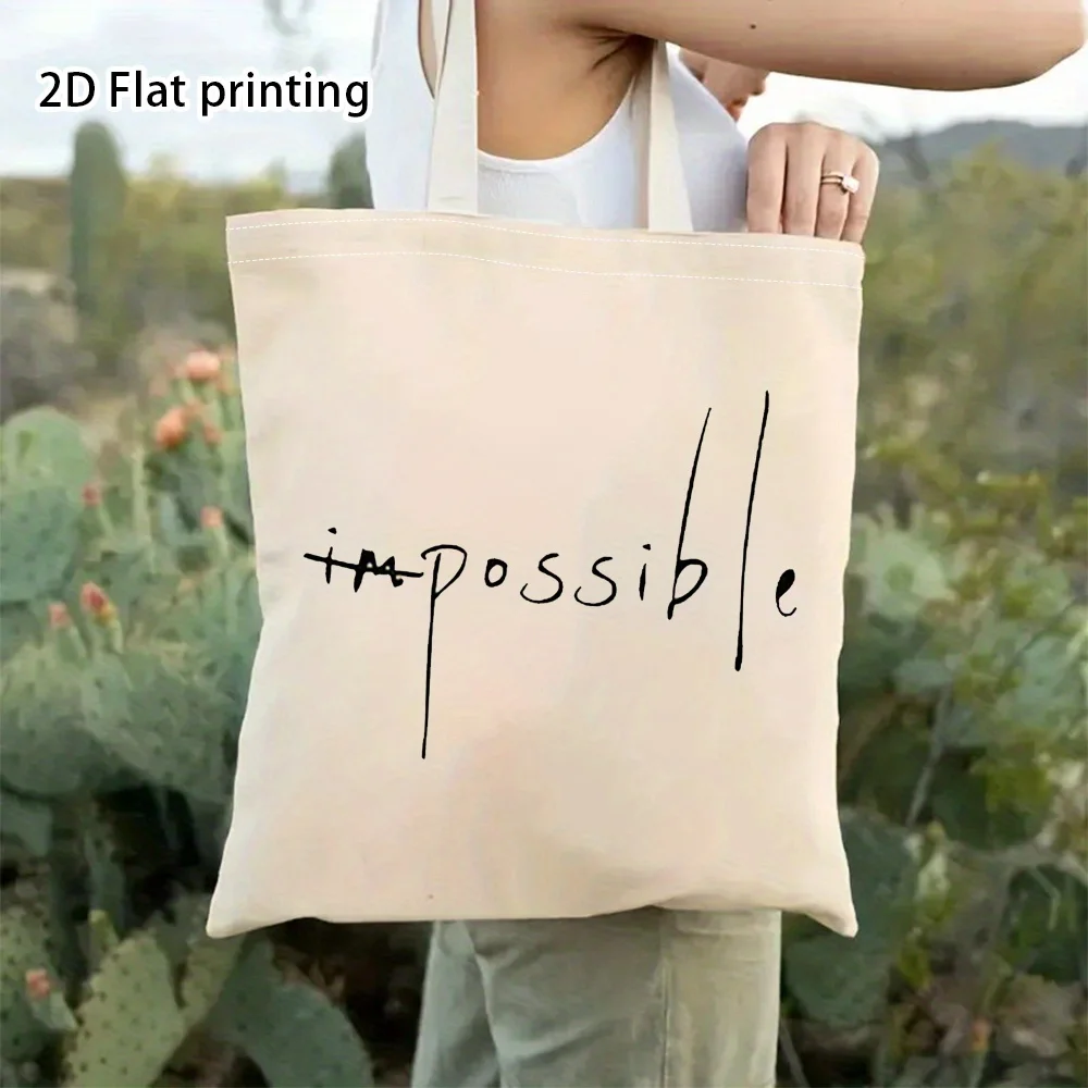A The word 'impossible' Pattern printed canvas tote bag, suitable for daily use, shopping, school, and travel