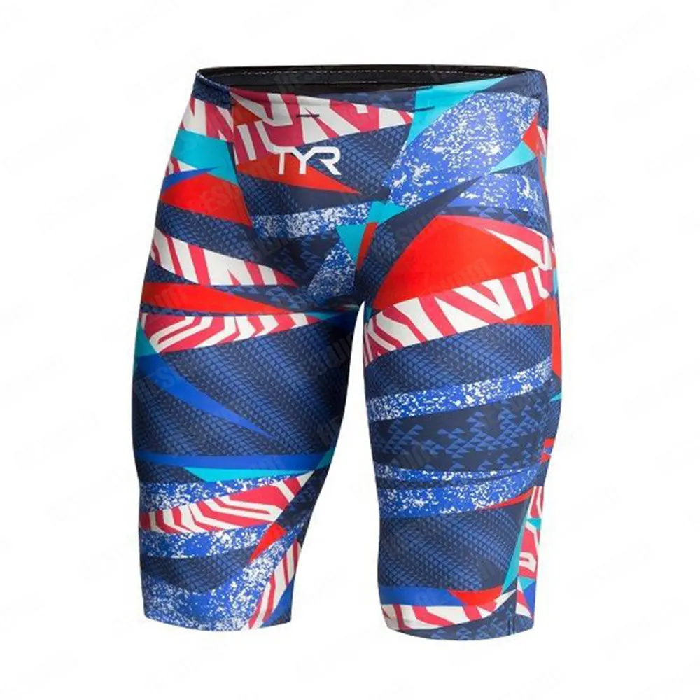 Summer Men's Swim Jammer Swimsuit Print Tights Shorts Swimming Trunks GYM Training Pants Quick Dry Diving Beach Surfing Shorts