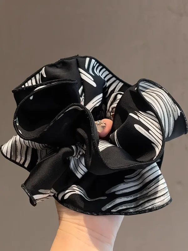 エレガントなストライプサテン超大型ヘアゴム-女性用-テールヘアバンド-ヘッドウェア-おしゃれな韓国風-最新作